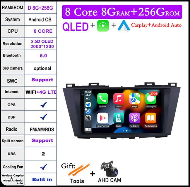 9'' QLED Screen Android 14 For Mazda 5 3 CW 2010 - 2015 Car Radio Multimedia Video Player Navigation GPS Android Carplay Stereo