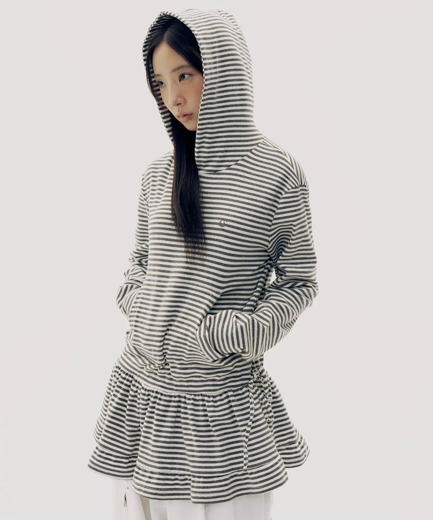 SOME PLACE Ruffle Layered Striped Frill Long Sleeveless Hoodie _2 Colors