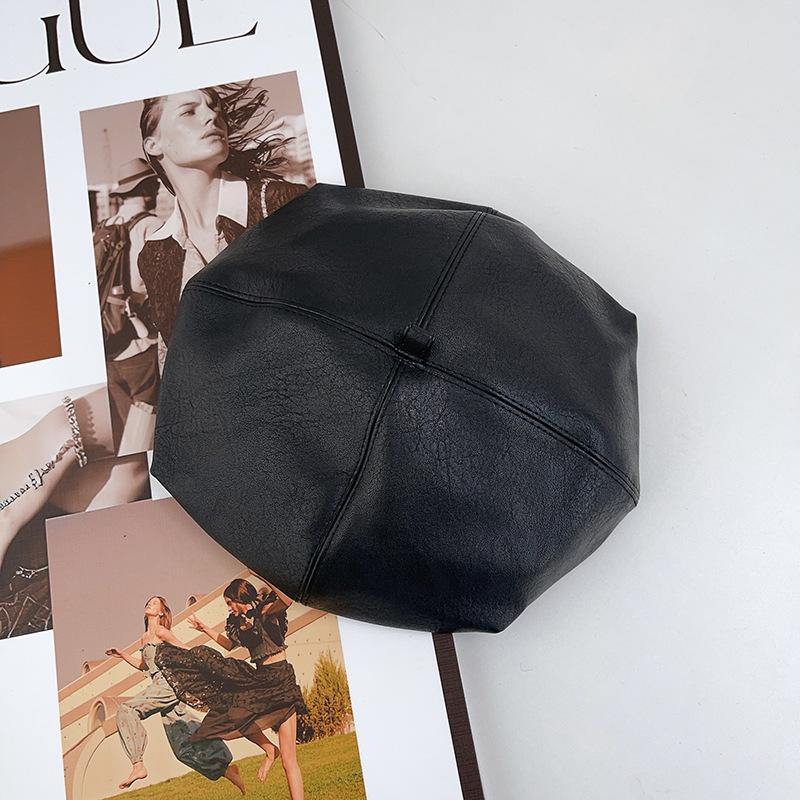 

Шляпа из искусственной кожи женская осенне-зимняя берет ретро шляпа художника показывающая лицо маленькая литературная универсальная восьмиугольная шляпа шляпа-тыква One Size