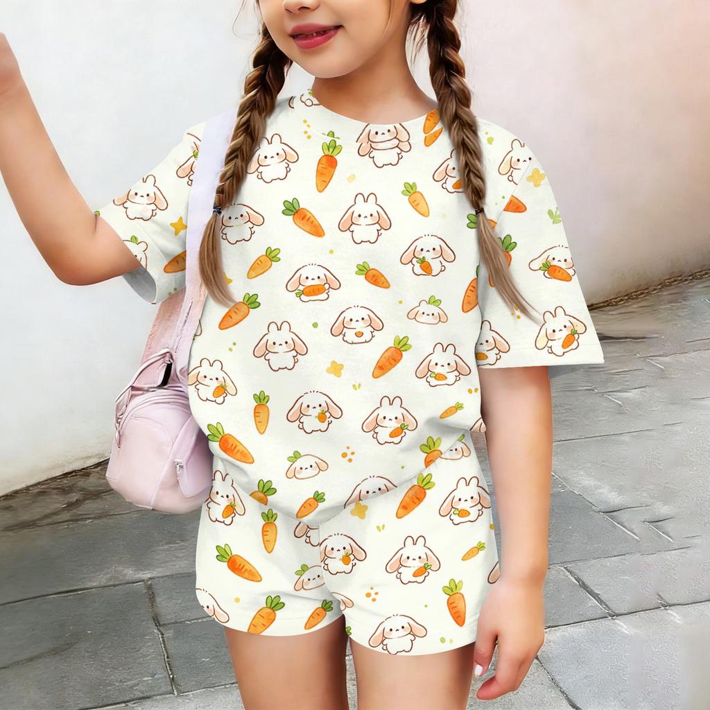 Kids Casual Short Sleeve Top and Shorts Set Animal Print Lightweight Breathable Soft Fabric Comfortable Fit Summer Outfit for Boys and Girls
