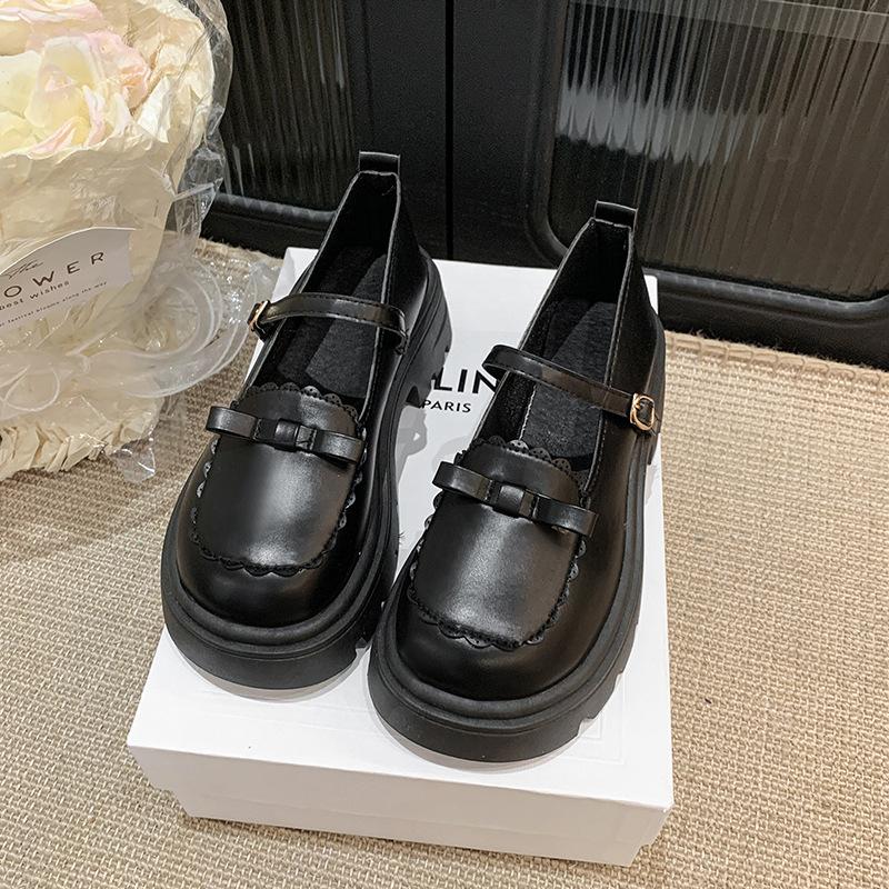 With skirt Mary Jane shoes women's 2025 autumn and winter new retro British style platform Lolita bow small leather shoes
