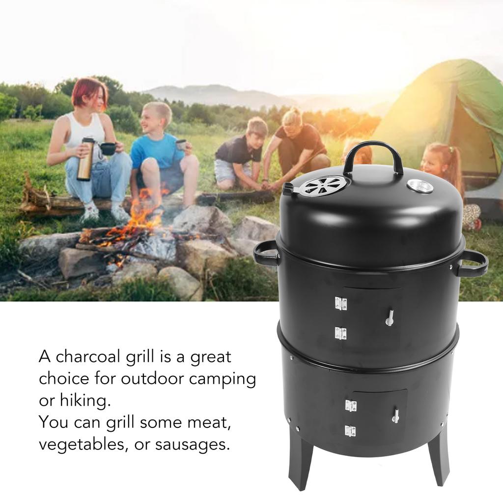 Vertical Charcoal Smoker 3 In 1 3 Layer Grill Barbecue Smoker BBQ Grill with Thermometer for Cooking