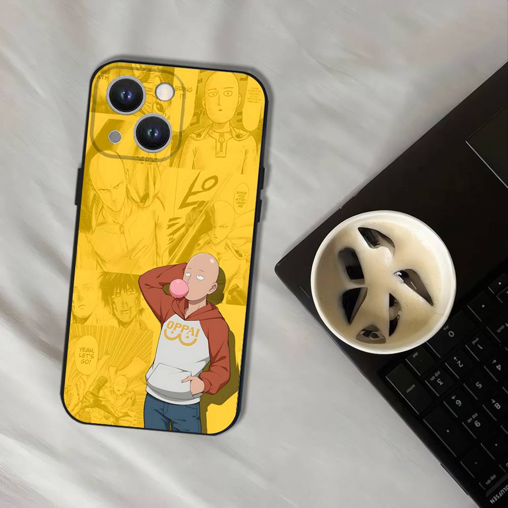 One P-Punch Man Saitama Phone Case For iPhone 16,15,14,13,12,11,Pro,XS,Max,XR,Plus,E,SE4,Mini Black Soft Cover