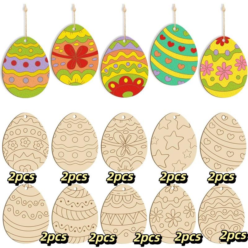 Various Easter Egg Shapes Wooden Blank Decorations DIY Egg-Shaped Wood Pieces for Spring Home Pendants