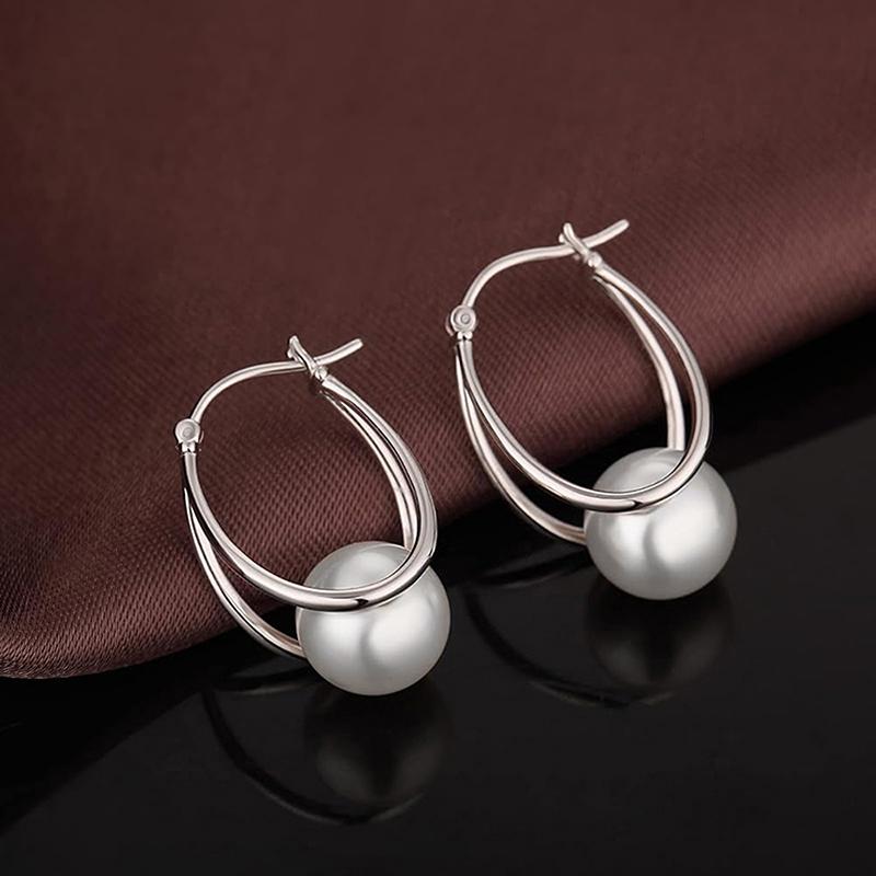 Huitan Trendige Damen-Creolen mit runder Imitationsperle, schlicht, elegant, Damen-Accessoires, moderne Mode, Mädchen