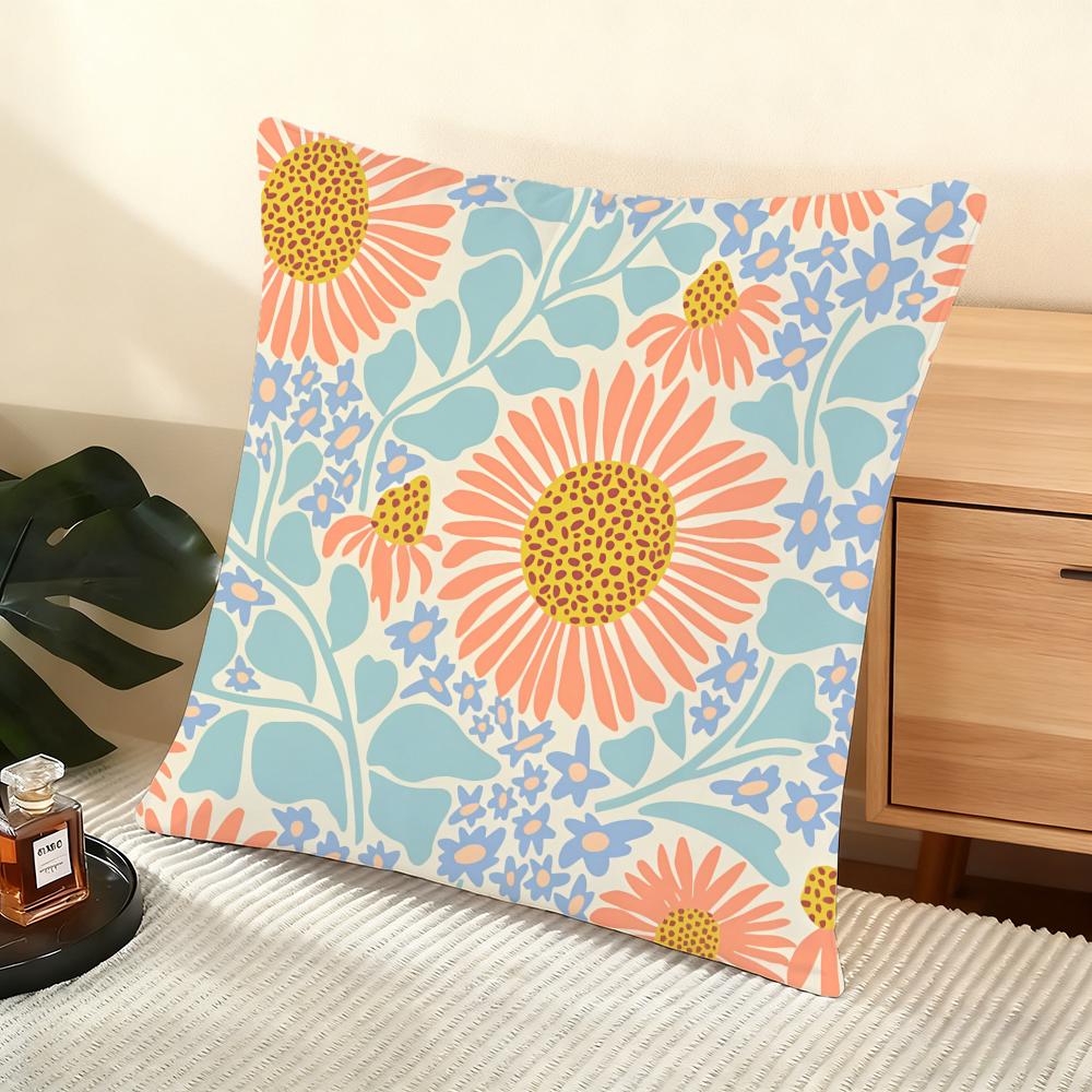 Sunflower Pattern Cushion Cover Soft Short Plush Pillow Cover Smooth Cozy Texture Aesthetic Cushion Case Home Decor