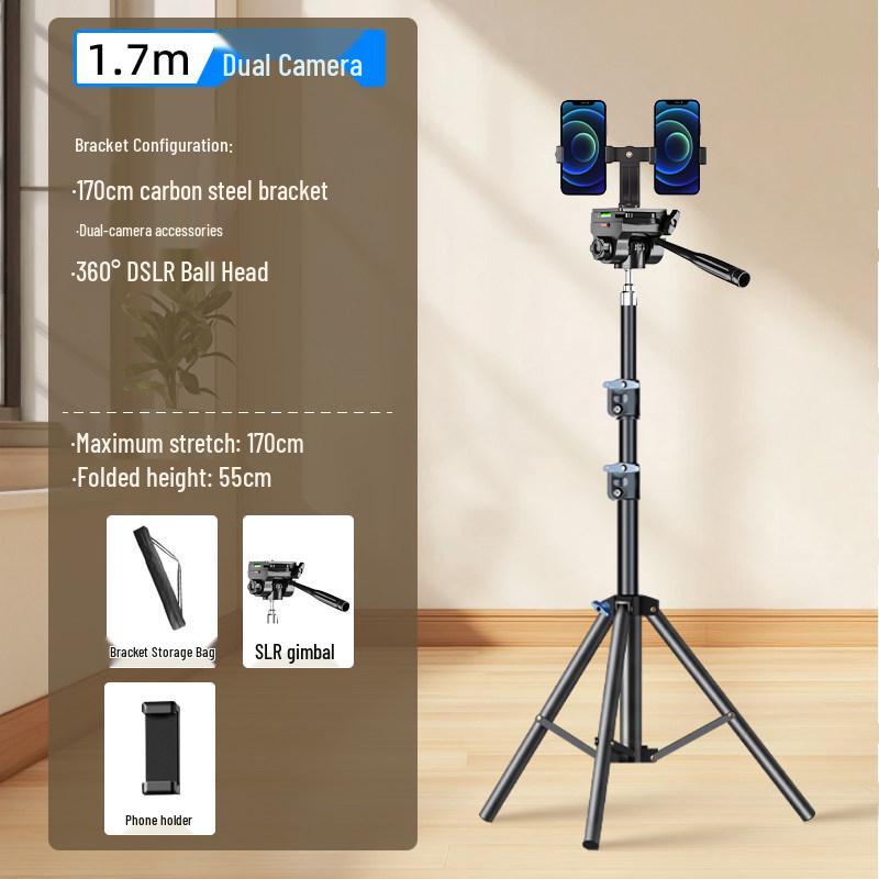 2025 Pro Live Streaming Stand: Dual Phone Tripod with Fill Light for Streamers & Vloggers