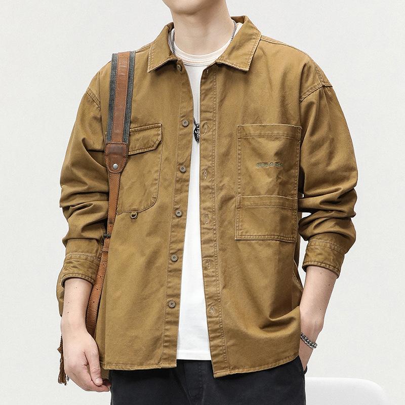 American Vintage Tooling Shirt Men'S Long Sleeve Loose Large Size Jacket Shirt Casual Jacket