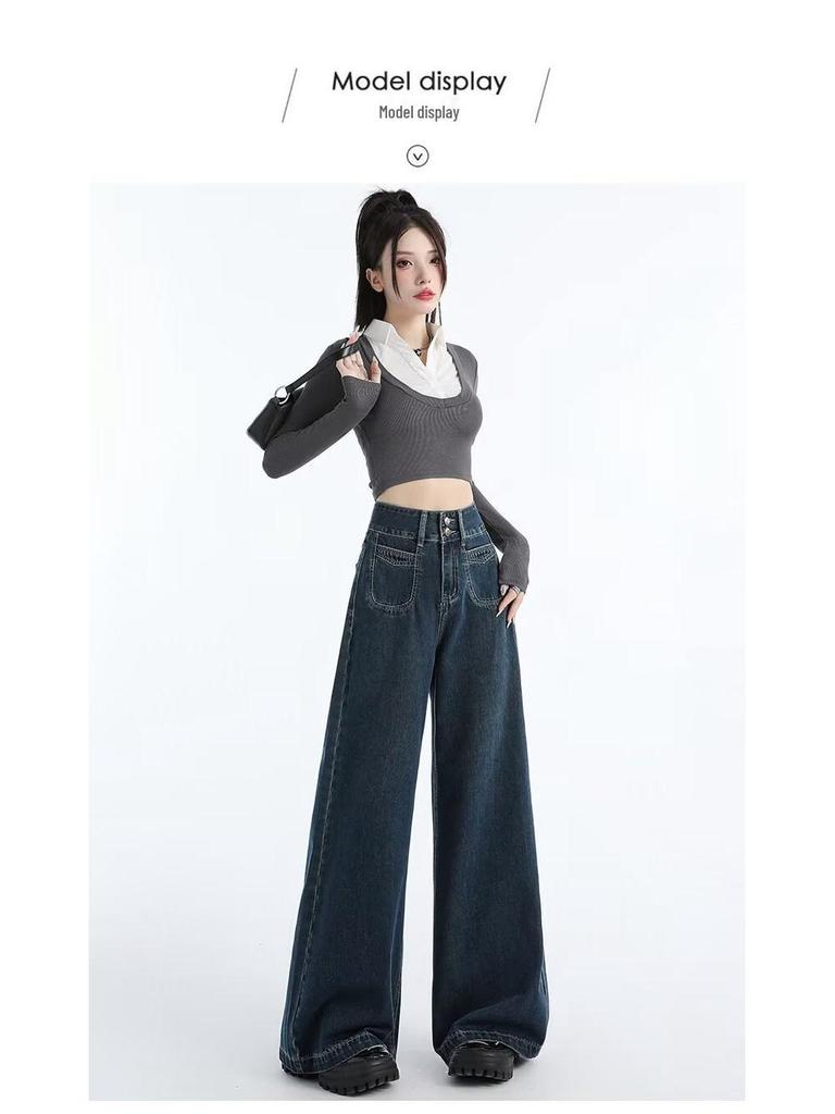 Women's High Waist Petite Wide Leg Jeans - Floor Length, Straight & Loose for Spring/Autumn 2026