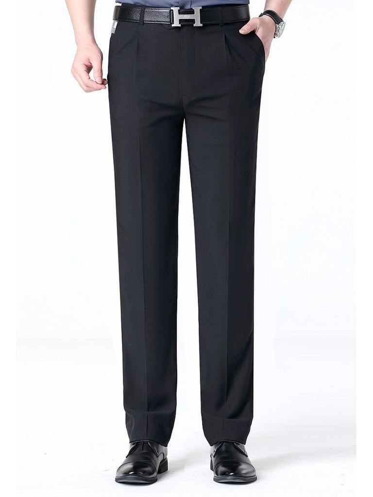 New Men's Iron-Free Pleated Dress Pants - Straight Leg, Professional Trousers for Middle-Aged Businessmen