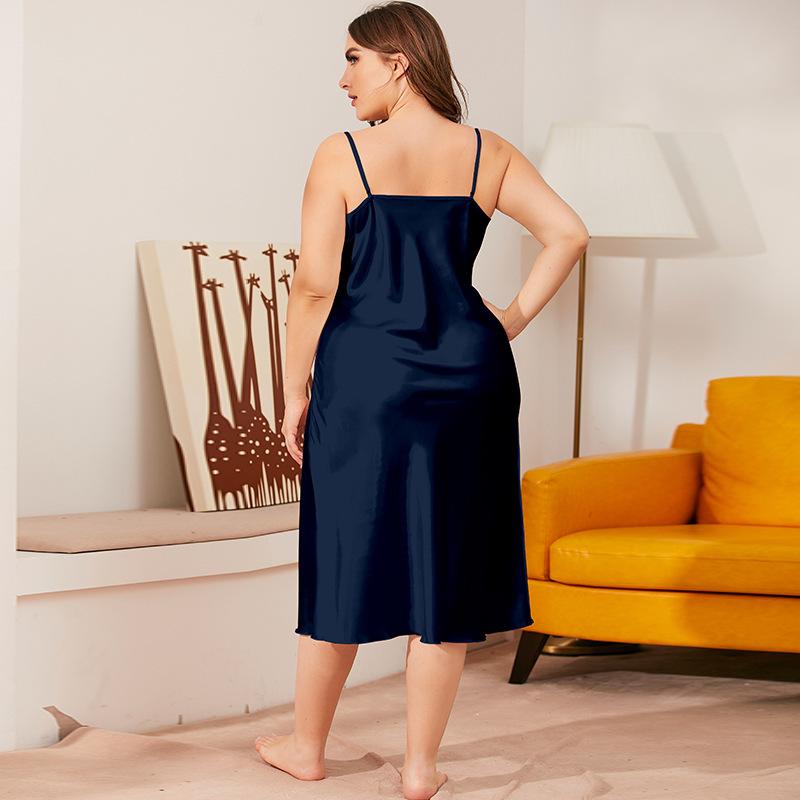 Plus Size Women's Ice Silk Summer Halter Loose Home Dress Nightdress
