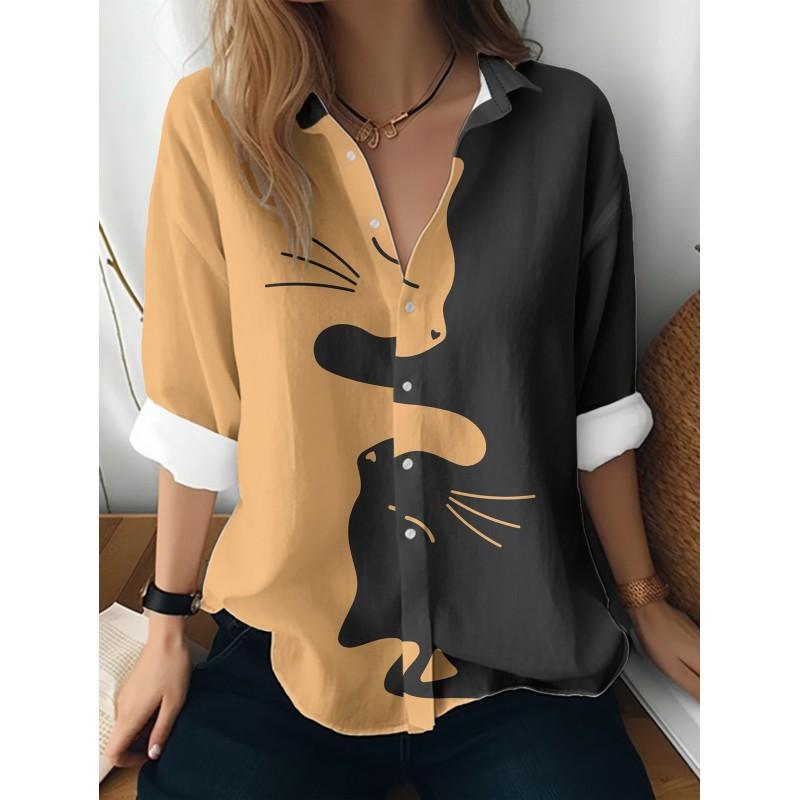 Womens Loose Fit Long Sleeve Cotton Linen Shirt With 3D Floral Print Casual Blouse 2025