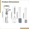 Egg Beater Set Manual Rotary Mixer with Silicone Brush Spatula Double-head Hand Push Whisk Stainless Steel Kitchen Tool