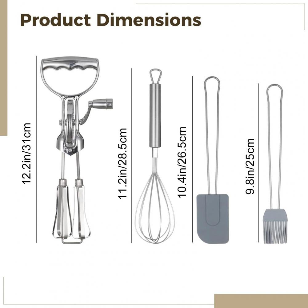 Egg Beater Set Manual Rotary Mixer with Silicone Brush Spatula Double-head Hand Push Whisk Stainless Steel Kitchen Tool