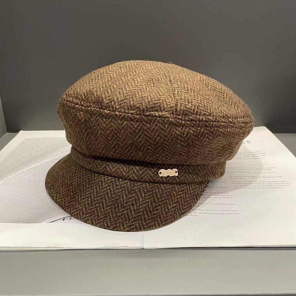 British Classic Harris Octagonal Hat Women's Autumn and Winter Warm Peaked Cap Japanese Retro Literary Casual Newsboy Hat