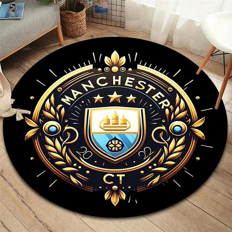 Manchester City F Round Area Rug,Carpet Rug for Living Room Bedroom Sofa Playroom Decor,Non-slip Floor Mat