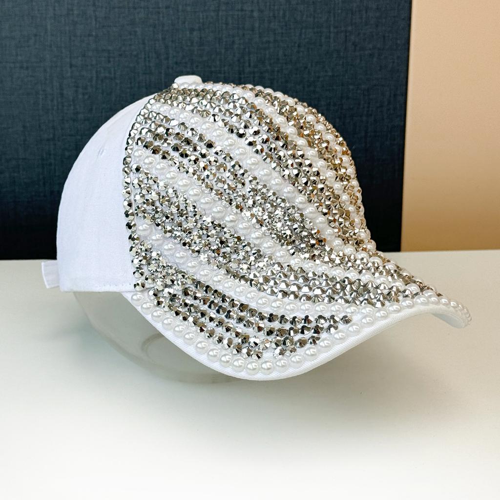 Heavy Industry Rhinestone Hat Peaked Cap Women's Trend Street Spring and Summer Baseball Cap Peaked Cap Pearl Fashion Versatile Hat