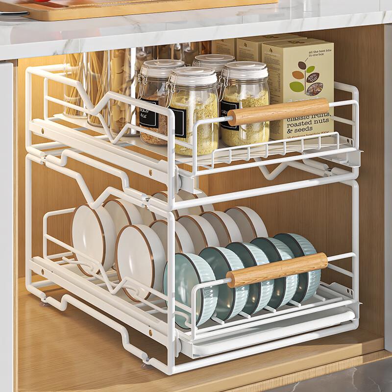 White Single-Layer Pull-Out Cabinet Dish Rack