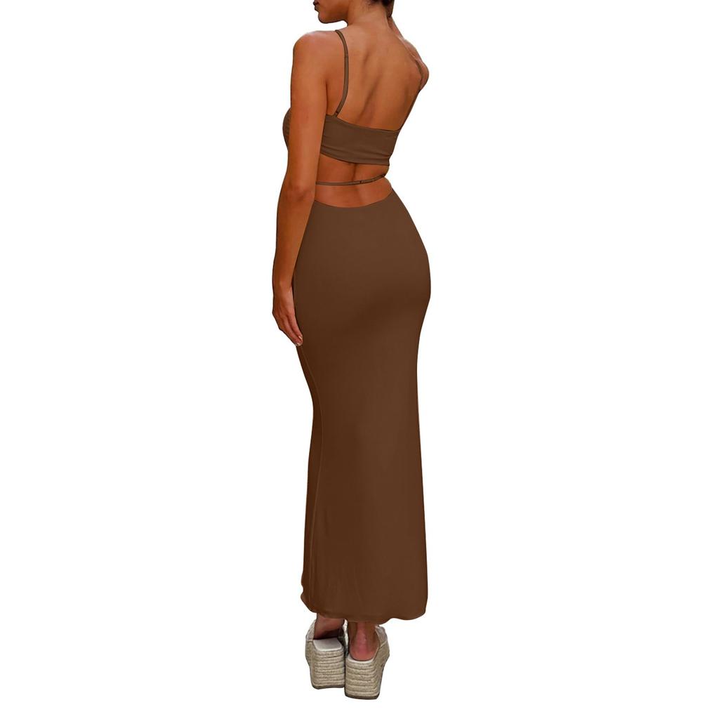 Women's Fashion Casual Summer Color Backless Sleeveless Slim Fit Suspender Dress