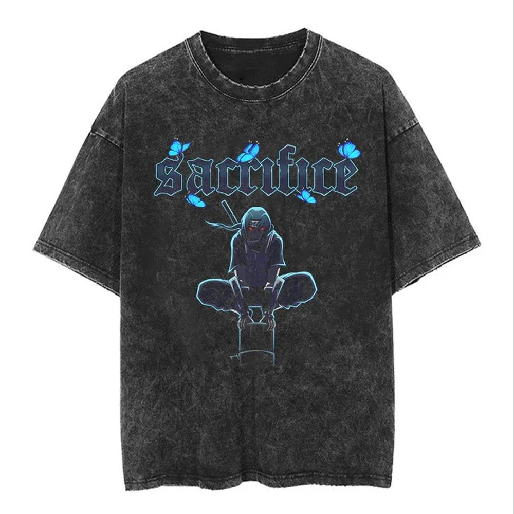 New Men Vintage T Shirt Hip Hop Streetwear Tshirt Japanese Anime Naruto Print Tops Tees Harajuku Summer Short Sleeve TShirt