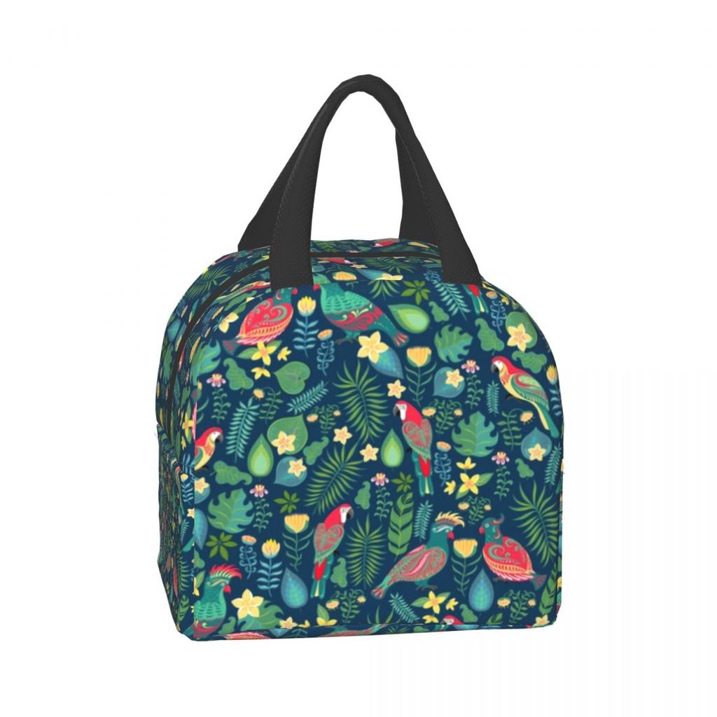 Floral And Parrot Birds Resuable Lunch Box Women Multifunction Thermal Cooler Food Insulated Lunch Bag Office Work Picnic Bags