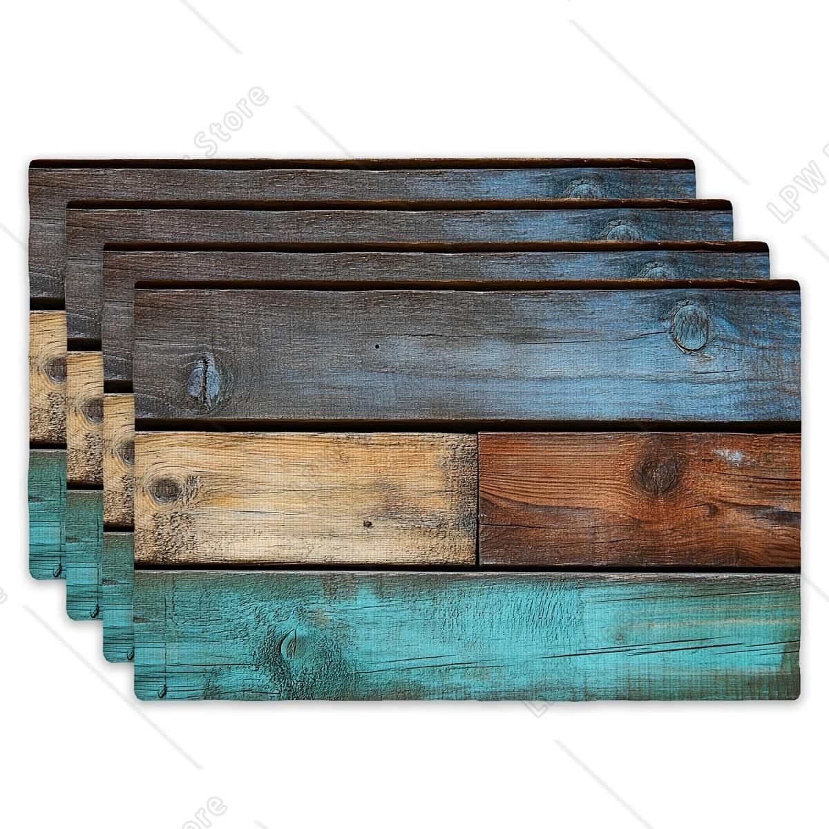 

4pcs Rustic Wooden Placemats 12 X 18 Inches Vintage Style Table Mats with Colorful Layered Wood Design for Holiday Gatherings 4 PCS 12x18inch