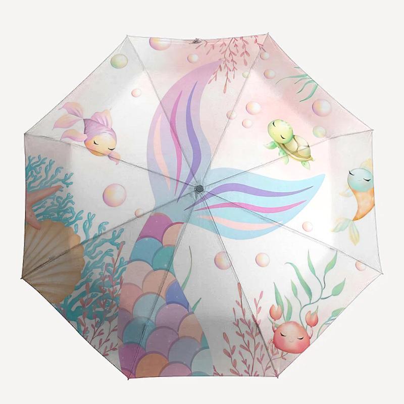 

1PC Mermaid Tail Ocean Life Umbrella-8-Rib Reinforced Portable Folding Travel Suitable for All Seasons Outdoor Daily -Z0477
