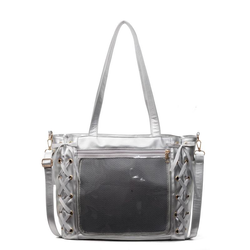 Pain bag Japanese large-capacity female Japanese new soft girl JK girl two-dimensional soft leather transparent student shoulder ribbon