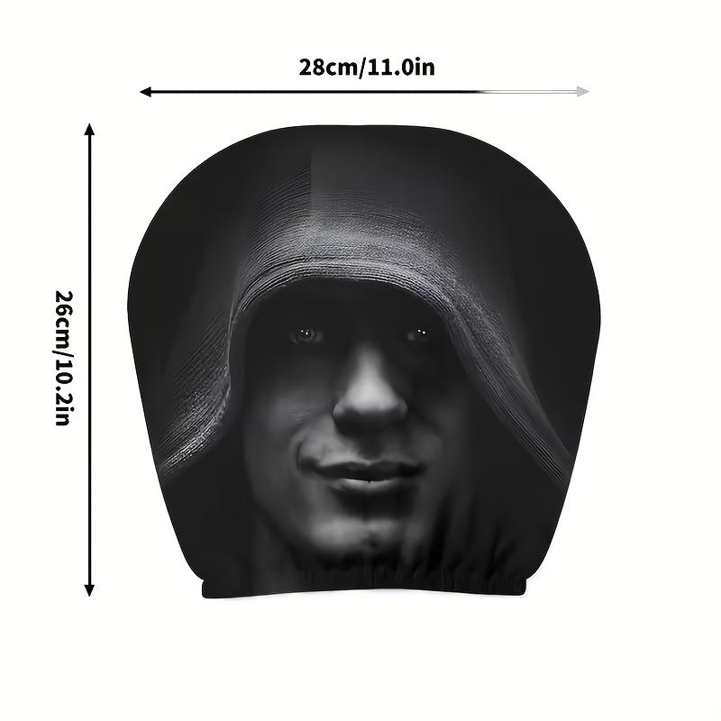 Two Black Hat Mystery Portrait Car Headrest Covers, Designed for Comfort and Elasticity, Ideal for Any Car Interior.