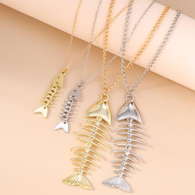 Fashion Alloy Fishbone Necklace Pendant for Women Girls Necklace Chain Party Holiday Jewelry Gifts