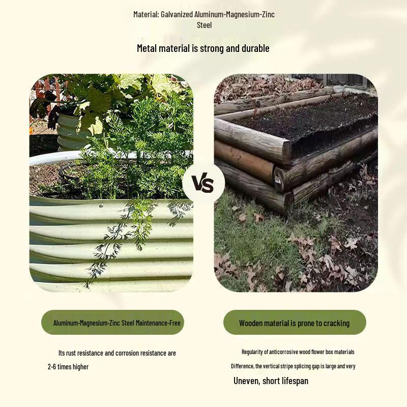 Galvanized Metal Flower Box Planting Bed - Anti-Corrosion Splice Design