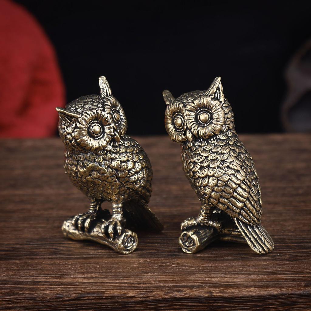 Brass Solid Owl Ornament Creative Home Decoration Copper Carving Handicraft Tea Pet