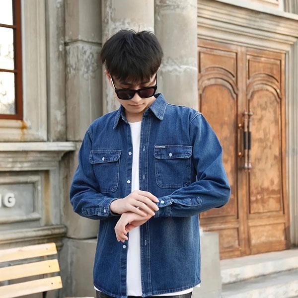 Jachetă largi din blugi Cămașă cu mânecă lungă Blugi de buzunar pentru bărbați Îmbrăcăminte exterioară Casual primăvară-vară Jachetă cardigan Cămașă din blugi cu rever de înaltă calitate