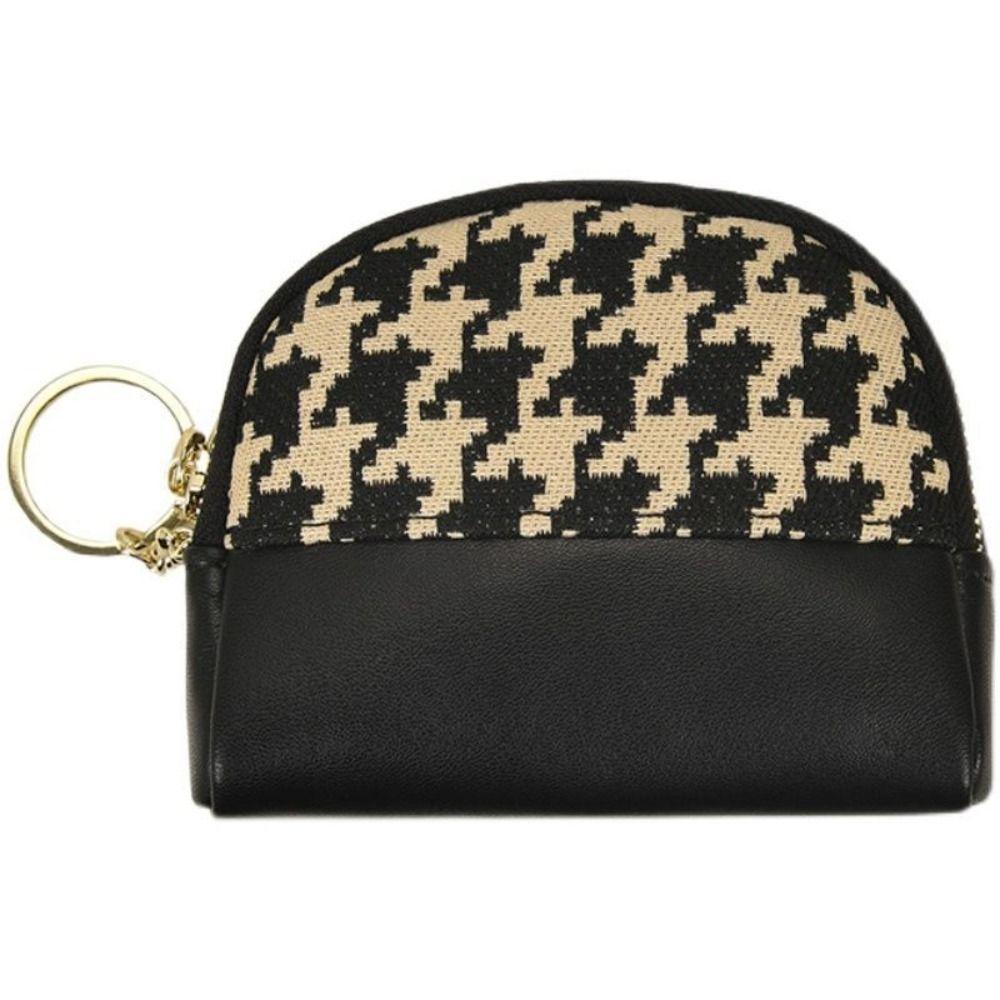 Layers Zipper with Key Chain Mini Houndstooth Wallet Women Coin Purse Card Holders Leather Bag
