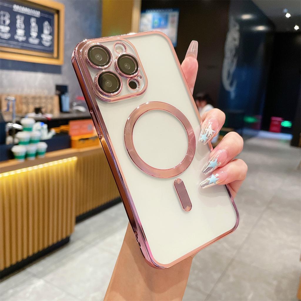 Applicable To Apple 16 Electroplated Magnetic Protective Glasses, IPhone15PROMAX Phone Case Transparent 12/13