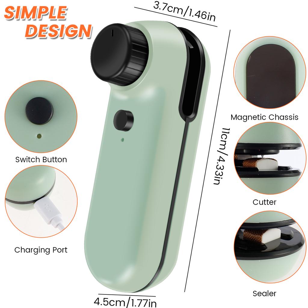 2 In 1 Mini Bag Sealer And Cutter Portable Heat Vacuum Sealer Usb Rechargeable Chip Bag Resealer Knob Mini Handheld Sealing