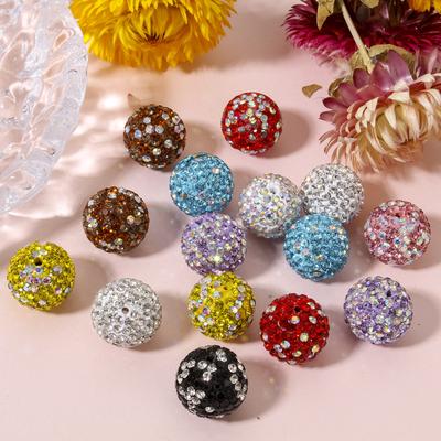 5 PCs Round Clear Rhinestone Beads  Multicolor Polymer Clay Beads For DIY Charm Bracelet Jewelry Making 16mm Dia, Hole:1.2mm