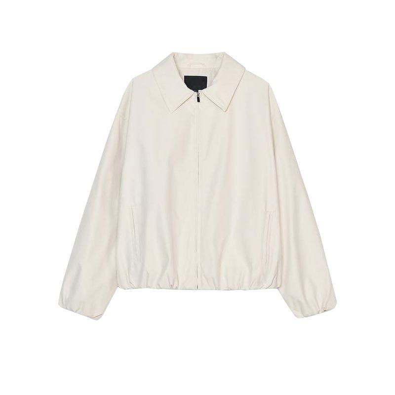 

Summer New Product Women s Clothes Retro Style Elastic Hem Long Sleeves Lapel Pilot Jacket Outwear 4341726 Pearl Gray L