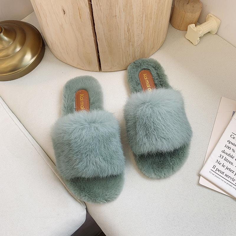 Fashion 3-Style Cross band mink fur slippers women cozy flat winter plush ladies shoes velvet pantuflas 2025 knitted furry slides 35-40