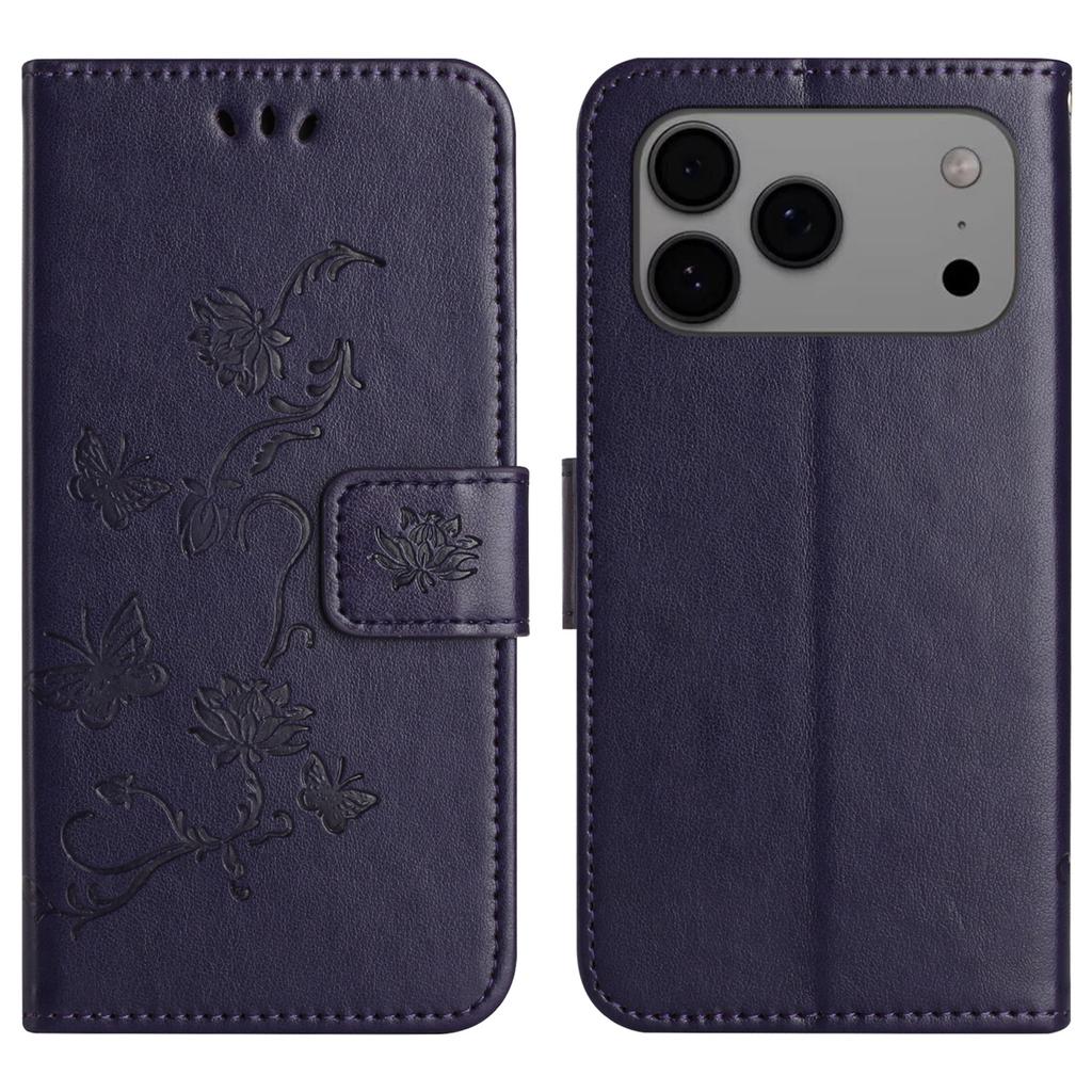 For iPhone 17 Pro Max Case Wallet Stand Imprinted Butterfly Flower PU Leather Phone Cover