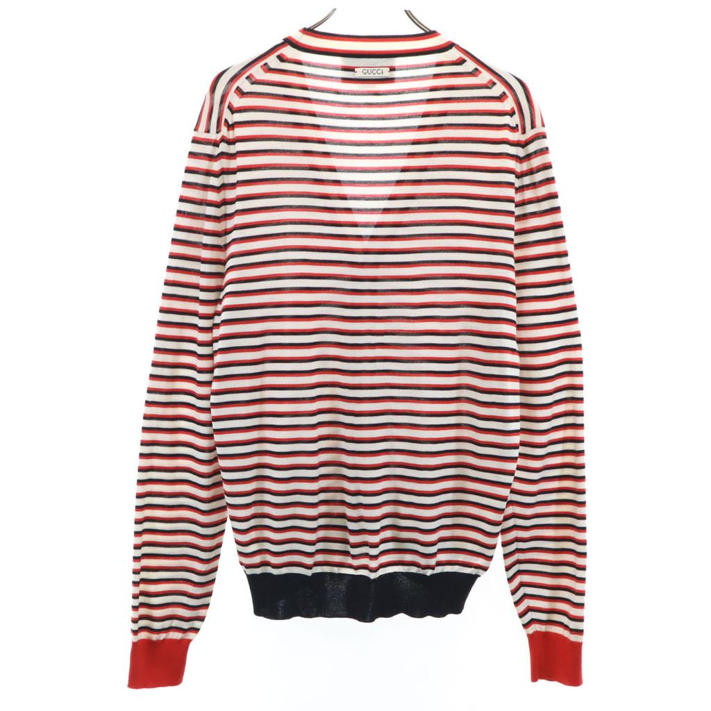 GUCCI made in Italy Border Pattern Long sleeve V neck cardigan L Red Men's Used