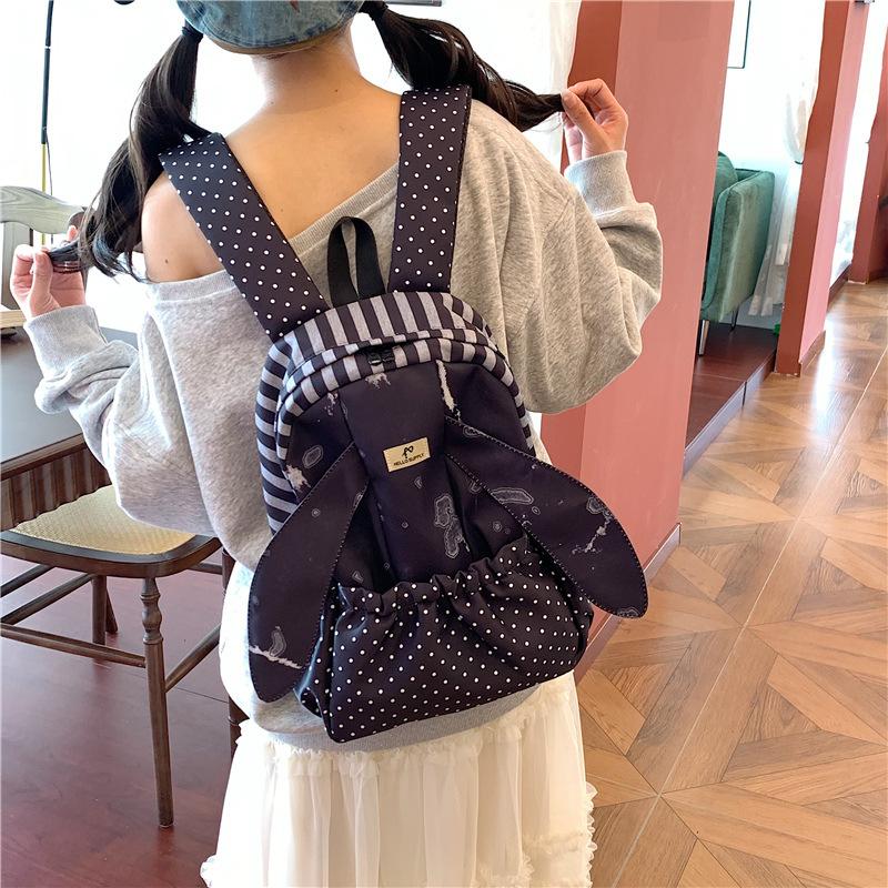 Schoolbag Spring and Summer New Niche Design Rabbit Ears Backpack Female College Student Polka Dot Versatile Travel Lightweight Backpack