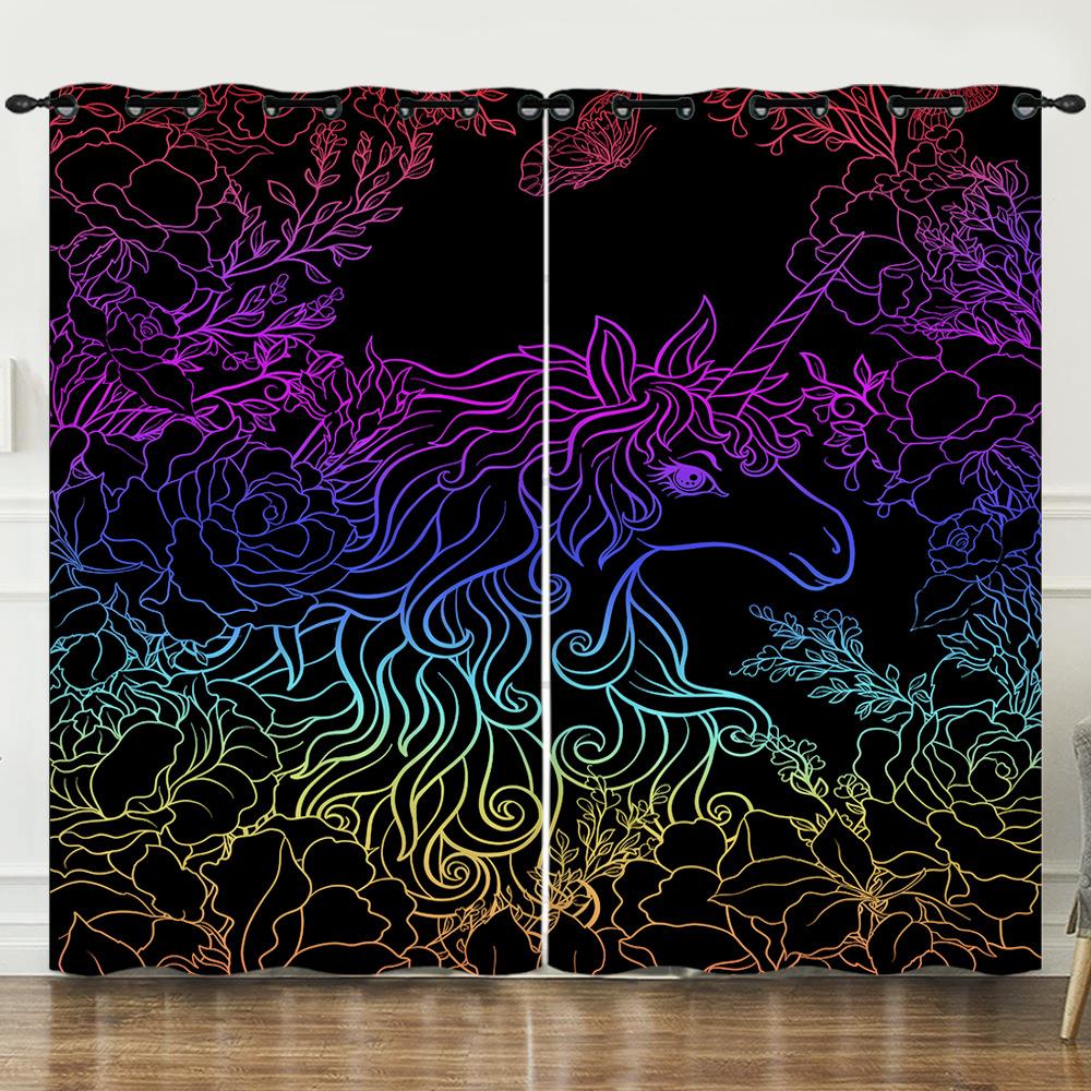 Curtain Graffiti Flowers And Plants 3D Digital Printing Blackout Curtain Punching