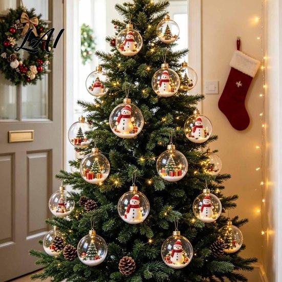 Warm Light Seasonal Ornaments Glowing Clear Christmas Ball Ornament Up Story Decoration with LED Decorative Garland Accents Light Mini Holiday Scene