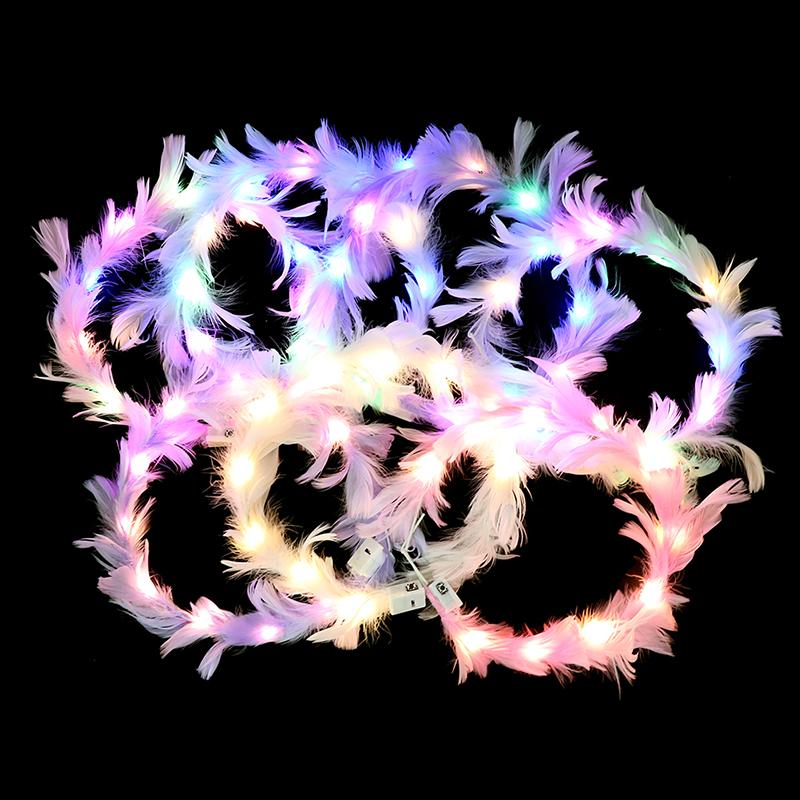 Led Feather Wreath Crown Light-Up Luminous Headdress For Women Girls Wedding Christmas Glow Party Decoration