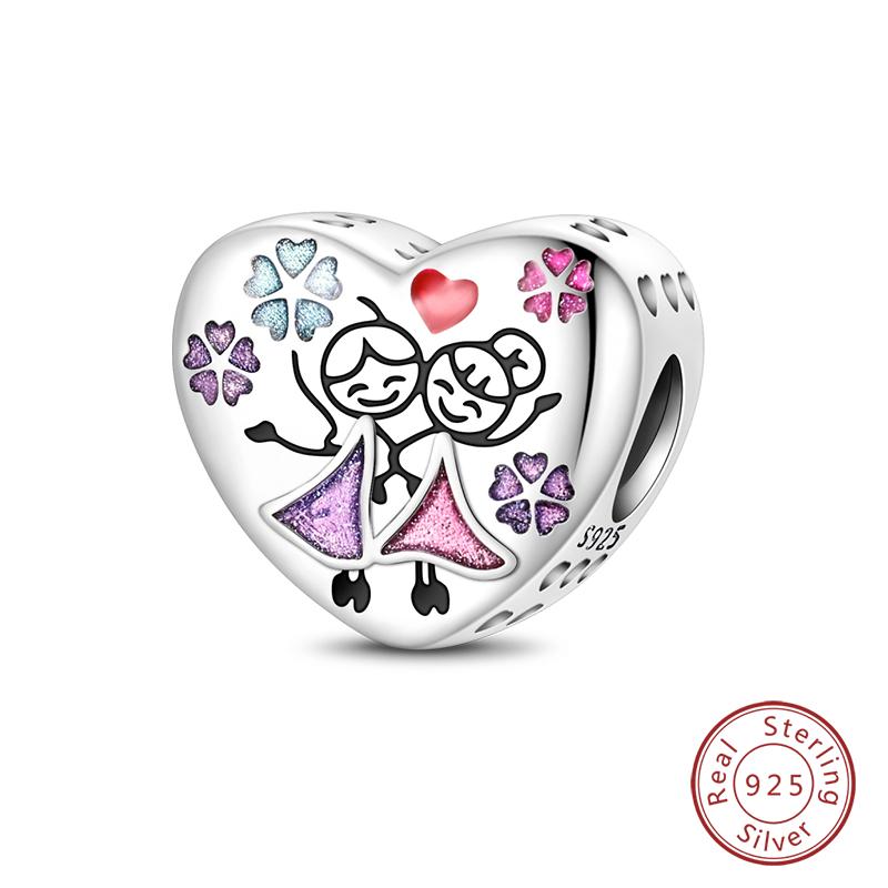 100% Copper Sisters Best Friends Series Charms Pink Heart Rose Beads Fit Qikaola Bracelet Diy Birthday Jewelry Gift