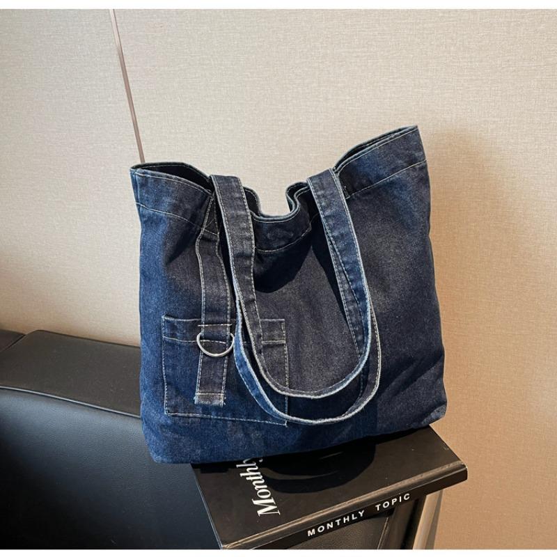 Retro Denim Bag Women's Large-capacity Shoulder Portable Shopping Bag Niche Literary and Leisure Versatile Tote Bag