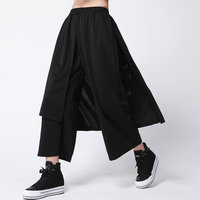 

BF Trendy Women s Elastic Waist Patchwork Wide-Leg Cropped Pants - Plus Size Casual Fashion. XL