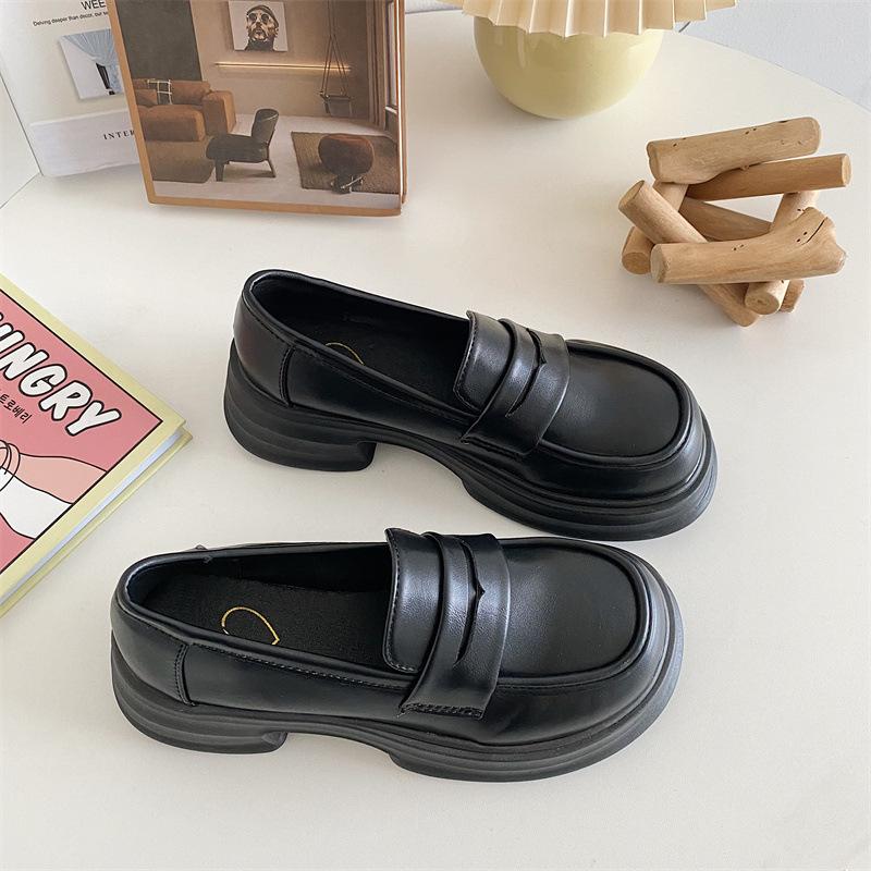 Small leather shoes women's spring new thick-soled one-pedal retro uniform single shoes