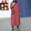 Johnature Damen Gepunktete Kleider Vintage Warm Dick Frühling A-Linie Taschen Lässig A-Linie Rote Kleider